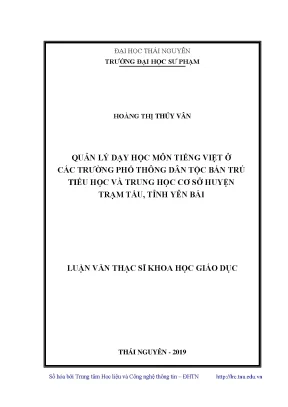 Luận văn quản lý dạy học môn tiếng việt ở các trường phổ thông dân tộc bán trú tiểu học và trung học cơ sở huyện trạm tấu tỉnh yên bái