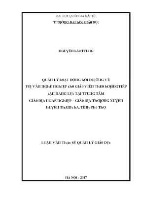 Luận văn quản lý hoạt động bồi dưỡng về tư vấn nghề nghiệp cho giáo viên theo hướng tiếp cận năng lực tại trung tâm giáo dục nghề nghiệp giáo dục thường xuyên huyện thanh ba tỉnh phú thọ