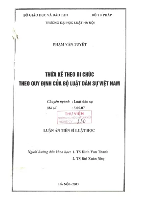 Luận án tiến sĩ luật học thừa kế theo di chúc theo quy định của bộ luật dân sự