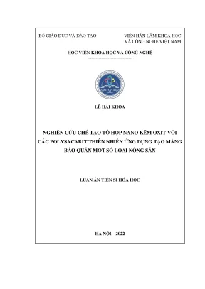 Luận án tiến sĩ nghiên cứu chế tạo tổ hợp nano kẽm oxit với các polysacarit thiên nhiên ứng dụng tạo màng bảo quản một số loại nông sản