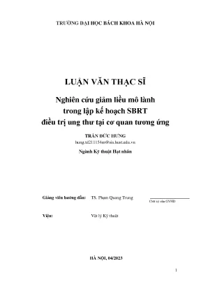 Nghiên cứu giảm liều mô lành trong lập kế hoạch sbrt điều trị ung thư tại cơ quan tương ứng