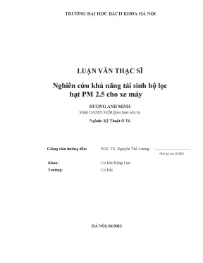 Nghiên cứu khả năng tái sinh bộ lọc hạt pm 2 5 cho xe máy