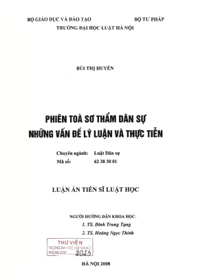 Luận án tiến sĩ luật học phiên tòa sơ thẩm dân sự những vấn đề lý luận và thực tiễn