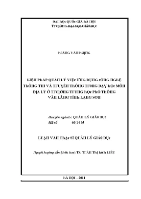 Luận văn biện pháp quản lý việc ứng dụng công nghệ thông tin và truyền thống trong dạy học môn địa lý ở trường trung học phổ thông văn lãng tỉnh lạng sơn