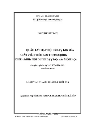 Luận văn quản lý hoạt động dạy học của giáo viên tiểu học theo hướng điều chỉnh nội dung dạy học các môn học
