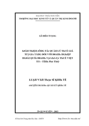 Luận văn hoàn thiện công tác quản lý thuế giá trị gia tăng đối với doanh nghiệp ngoài quốc doanh tại chi cục thuế việt trì tỉnh phú thọ
