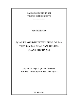 Luận văn thạc sĩ quản lý kinh tế quản lý vốn đầu tư xây dựng cơ bản trên địa bàn quận nam từ liêm thành phố hà nội