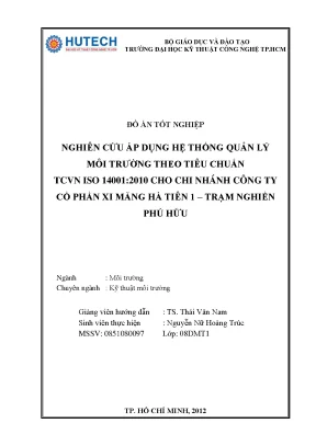 Luận văn nghiên cứu áp dụng hệ thống quản lý môi trường heo tiêu chuẩn tcvn iso 14001 2010 cho cn cty cp xi măng hà tiên 1 trạm nghền phú hữu