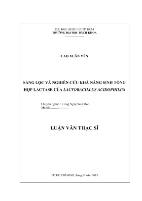 Luận văn thạc sĩ công nghệ sinh học sàng lọc và nghiên cứu khả năng sinh tổng hợp lactase của lactobacillus acidophilus