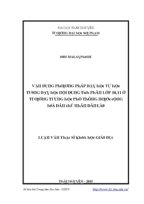 Luận văn vận dụng phương pháp dạy học tự học trong dạy học nội dung tích phân lớp 10 11 ở trường trung học phổ thông nước cộng hòa dân chủ nhân dân lào