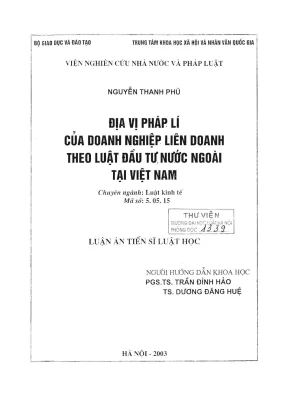 Luận án tiến sĩ luật học địa vị pháp lý của doanh nghiệp liên doanh theo luật đầu tư nước ngoài tại việt nam