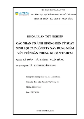 Luận văn các nhân tố ảnh hưởng đến tỷ suất sinh lợi các công ty xây dựng niêm yết trên sàn chứng khoán tp hcm