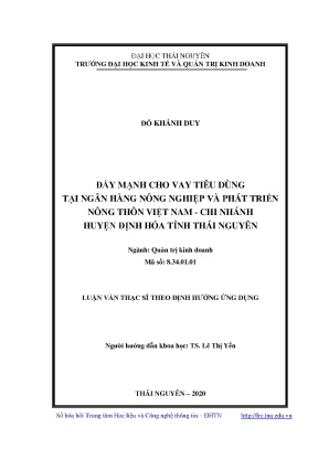 Luận văn đẩy mạnh cho vay tiêu dùng tại ngân hàng nông nghiệp và phát triển nông thôn việt nam chi nhánh huyện định hóa tỉnh thái nguyên