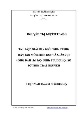 Luận văn tích hợp giáo dục giới tính trong dạy học môn sinh học và giáo dục công dân cho học sinh trung học cơ sở tỉnh thái nguyên