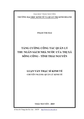 Luận văn tăng cường công tác quản lý thu ngân sách nhà nước của thị xã sông công tỉnh thái nguyên
