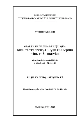 Luận văn giải pháp nâng cao hiệu quả kinh tế trang trại huyện phú lương tỉnh thái nguyên