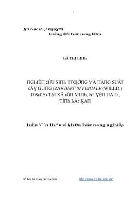 Luận văn nghiên cứu sinh trưởng và năng suất cây gừng zingiber officinale willd roscoe tại xã côn minh huyện na rì tỉnh bắc kạn