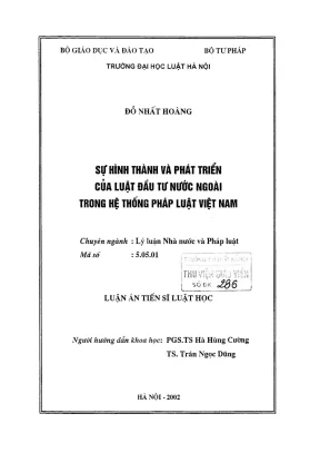 Luận án tiến sĩ luật học sự hình thành và phát triển của luật đầu tư nước ngoài trong hệ thống pháp luật việt nam