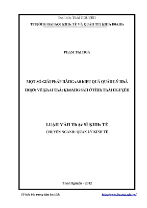 Luận văn một số giải pháp nâng cao hiệu quả quản lý nhà nước về khai thác khoảng sản ở tỉnh thái nguyên