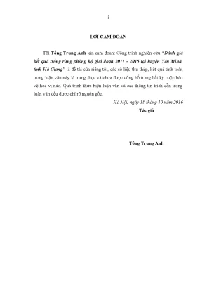 Luận văn đánh giá kết quả trồng rừng phòng hộ giai đoạn 2011 2015 tại huyện yên minh tỉnh hà giang