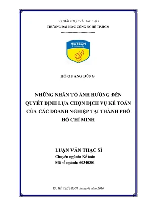 Luận văn những nhân tố ảnh hưởng đến quyết định lựa chọn dịch vụ kế toán của các doanh nghiệp tại thành phố hồ chí minh