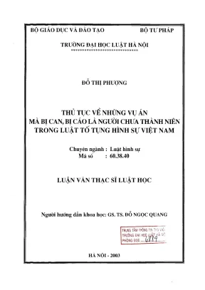 Luận văn thạc sĩ luật học thủ tục về những vụ án mà bị can bị cáo là người chưa thành niên trong luật tố tụng hình sự việt nam