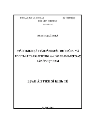 Luận văn hoàn thiện kế toán các khoản dự phòng và tổn thất tài sản trong các doanh nghiệp xây lắp ở việt nam