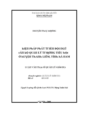 Luận văn biện pháp phát triển đội ngũ cán bộ quản lý trường tiểu học ở huyện thanh liêm tỉnh hà nam