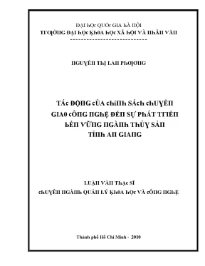Luận văn tác động của chính sách chuyển giao công nghệ đến sự phát triển bền vững ngành thủy sản tỉnh an giang
