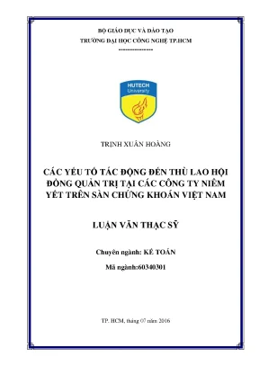 Luận văn các yếu tố tác động đến thù lao hội đồng quản trị tại các công ty niêm yết trên sàn chứng khoán việt nam
