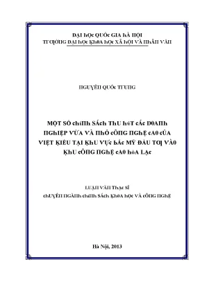 Luận văn một số chính sách thu hút các doanh nghiệp vừa và nhỏ công nghệ cao của việt kiều tại khu vực bắc mỹ đầu tư vào khu công nghệ cao hoà lạc