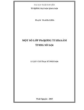 Luận văn một số lớp phương trình hàm trong số học