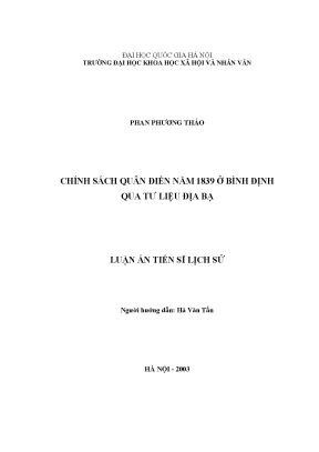 Luận án tiến sĩ chính sách quân điền năm 1839 ở bình định qua tư liệu địa bạ