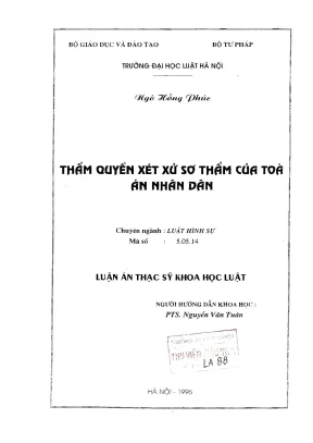 Luận án thạc sĩ luật học thẩm quyền xét xử sơ thẩm của toà án nhân dân