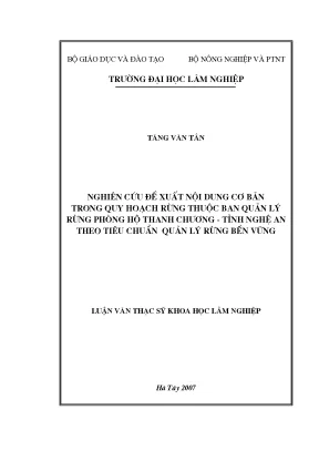 Luận văn nghiên cứu đề xuất nội dung cơ bản trong quy hoạch rừng thuộc ban quản lý rừng phòng hộ thanh chương tỉnh nghệ an theo tiêu chuẩn quản lý rừng bền vững