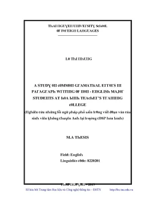 Luận văn nghiên cứu những lỗi ngữ pháp phổ biến trong viết đoạn văn của sinh viên không chuyên anh tại trường cao đẳng sư phạm hòa bình