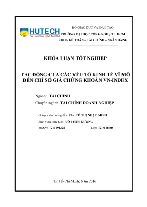 Luận văn tác động của các yếu tố kinh tế vĩ mô đến chỉ số giá chứng khoán vn index