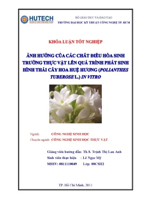 Luận văn ảnh hưởng của các chất điều hòa sinh trưởng thực vật lên quá trình phát sinh hình thái cây hoa huệ hương polianthes tuberosel in vitro