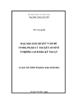 Luận văn dạy học giải quyết vấn đề trong phần lý thuyết cơ sở ở trường cao đẳng kỹ thuật