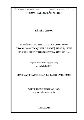 Luận văn nghiên cứu sự tham gia của cộng đồng trong công tác quản lý bảo vệ rừng tại khu bảo tồn thiên nhiên xuân nha tỉnh sơn la