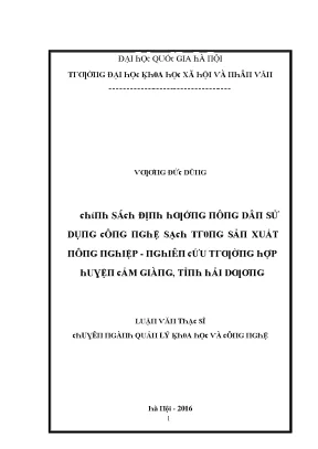 Luận văn chính sách định hướng nông dân sử dụng công nghệ sạch trong sản xuất nông nghiệp nghiên cứu trường hợp huyện cẩm giàng tỉnh hải dương