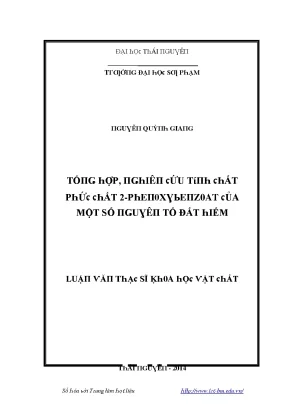 Luận văn tổng hợp nghiên cứu tính chất phức chất 2 phenoxybenzoat của một số nguyên tố đất hiếm