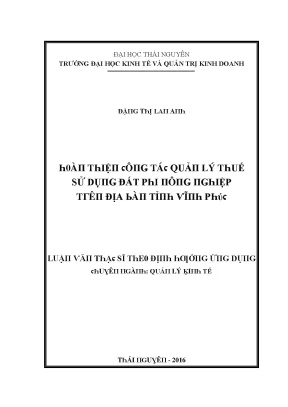 Luận văn hoàn thiện công tác quản lý thuế sử dụng đất phi nông nghiệp trên địa bàn tỉnh vĩnh phúc