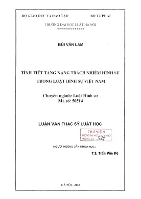 Luận văn thạc sĩ luật học tình tiết tăng nặng trách nhiệm hình sự trong luật hình sự việt nam
