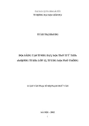Luận văn đọc sách sáng tạo trong dạy học thơ trữ tình chương trình lớp 12 trung học phổ thông