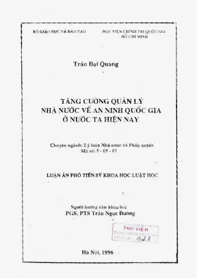 Luận án phó tiến sĩ khoa học luật học tăng cường quản lý nhà nước về an ninh quốc gia ở nước ta hiện nay