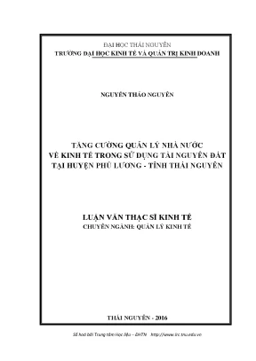 Luận văn tăng cường quản lý nhà nước về kinh tế trong sử dụng tài nguyên đất tại huyện phú lương tỉnh thái nguyên