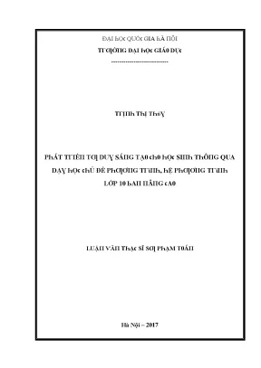 Luận văn phát triển tư duy sáng tạo cho học sinh thông qua dạy học chủ đề phương trình hệ phương trình lớp 10 ban nâng cao