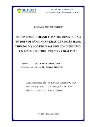 Luận văn phương thức thanh toán tín dụng chứng từ đối với hàng nhập khẩu tại ngân hàng thương mại cổ phần sài gòn công thương cn bình hòa thực trạng và giải pháp