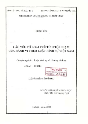 Luận án tiến sĩ luật học các yếu tố loại trừ tính tội phạm của hành vi theo luật hình sự việt nam